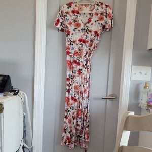 SHEIN White Floral Wrap Maxi Dress with Red, Pink & Purple Flowers